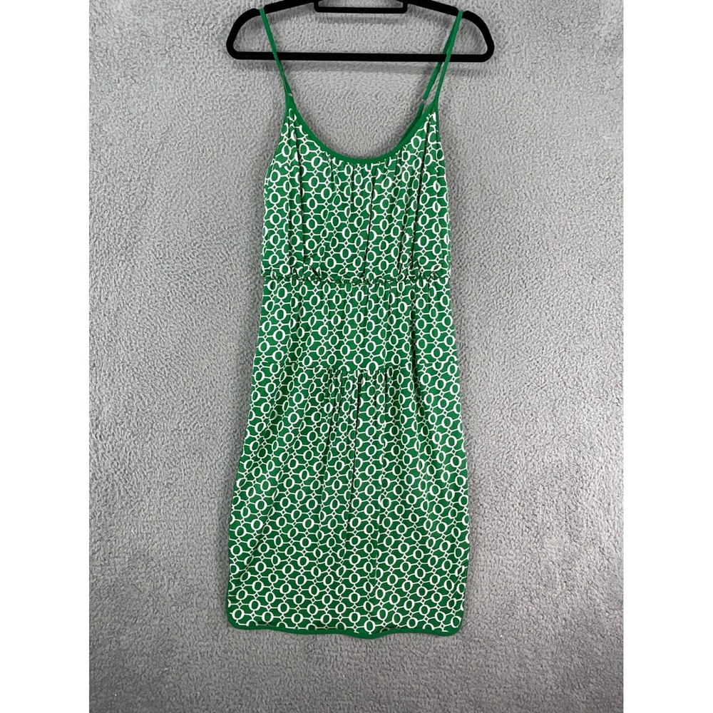 Tracy Reese Geometric Midi Dress Womens L Green White Spaghetti Strap Slit Link
